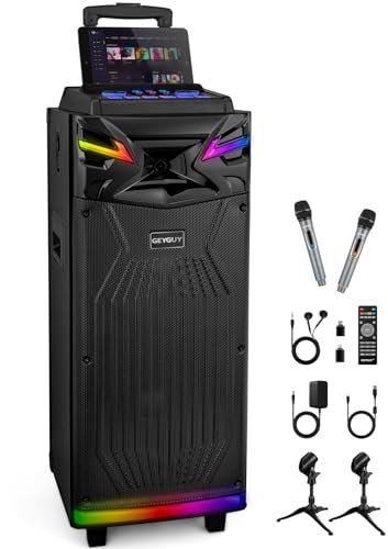 Casse karaoke professionale completo 2 ×10 woofer con 2 microfoni wireless, Altoparlante portatile Bluetooth per feste, Sistema PA, effetti sonori/luci DJ/radio FM per TV/proiettore GTSK210-1