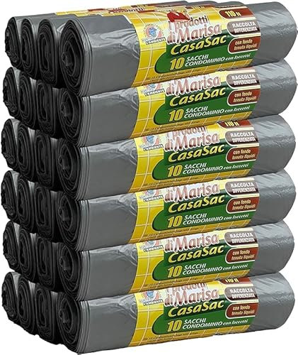 CSC - Sacchetti Spazzatura 110L con Laccetti, 240 Pz, Sacchi Spazzatura Grandi per Raccolta Differenziata Esterno e Interno, Sacchi Spazzatura 70x110 cm Antiforo - Buste Spazzatura 24 Rotoli, Grigio