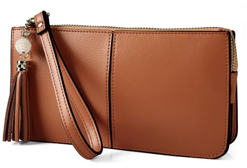 befen Genuine Leather Wristlet Clutch Cell Phone Purse and Handbags for Women, Womens Large Capacity Wallet Zip Pocket Card Holder Small Clutch Bag