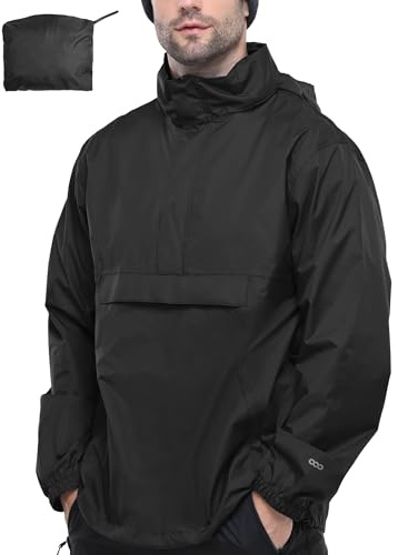 33,000ft Men's Pullover Rain Jacket Waterproof with Hood Packable Raincoat
