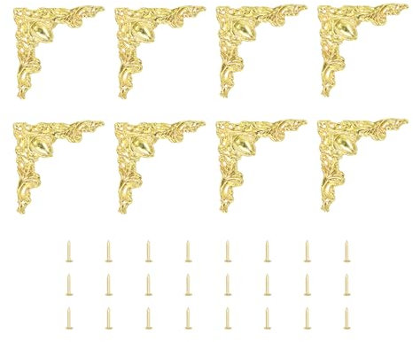 QUARKZMAN 8 Pièces de Coins d'Angle Vintage 1,9x1,9 en Métal Décoratif avec Vis pour Protéger les Coins de Bureau de Boîte et de Meuble Doré