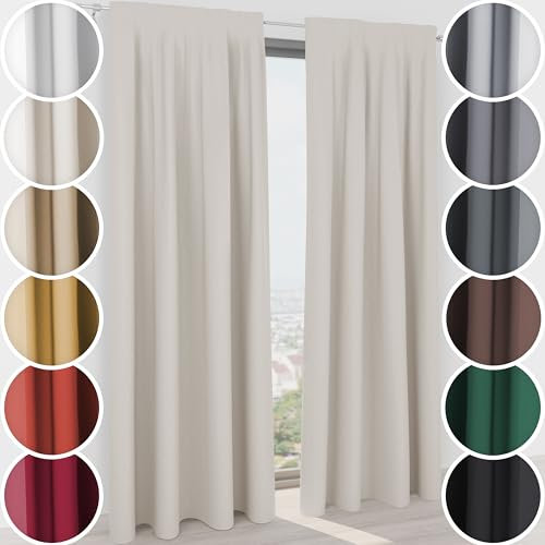 Schuette® Verdunklungsvorhang mit Tunnelband ● Century Black: Almont Milk (Beige) ● 210x130cm Höhe x Breite (1 Stück) ● Blackout Vorhang Verdunkelung Knitterfrei Pflegeleicht Gardine Blickdicht