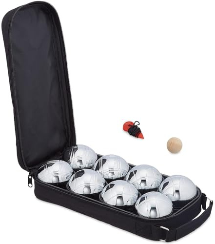Petanca de 8 Bolas metalicas, set con bola de Tiro y Medidor de Distancia, Bolsa para transporte, 70% acero 30% Nylon, diametro 7 cm