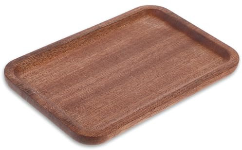 Wooden Serving Platter with Raised Edge - Small Tea Tray, Bathroom Tray Organizer for Display, Desserts, Snacks, Appetizer, Food, Candle, Tea (20cm x 13cm x 1.4cm)