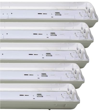 VZLED - Pantalla Estanca para 2 Tubos LED 60 cm, Doble Estanca, Iluminación Garaje, Fluorescente, Pack 5 Uds (Sin Tubo)