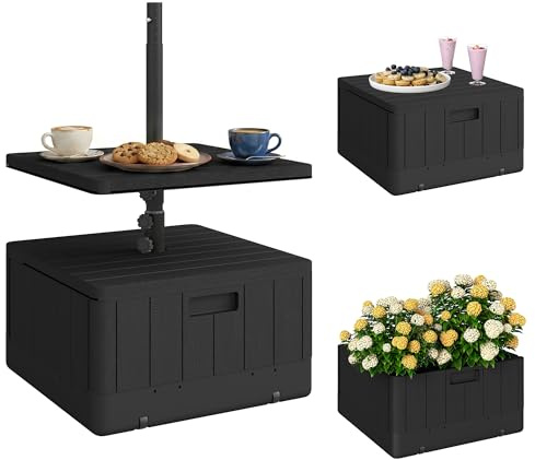Outsunny Pied de Parasol carré avec Plateau de Table, Support Parasol en HDPE à Roues, Base de Parasol Remplissage Eau Sable, Socle de Parasol pour terrasse Piscine Patio Jardin 53 x 53 x 45 cm, Noir