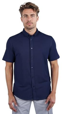 Celio Herren-Strickhemd, einfarbig, normale Passform, Baumwolle, Marineblau, Marineblau, 46