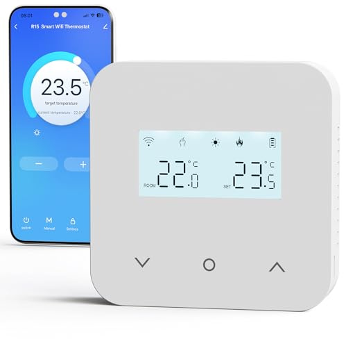 Beok Combi Boiler Thermostat 2 Wire, Wired Thermostat Battery Powered, Room Heating Thermostat Digital Temperature Controller Wall, Remotely Controlled via WiFi with Voice Control Support, White