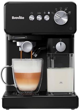 Breville Prima Latte One-Touch Macchina per caffè espresso | Montalatte automatico | Macchina per cappuccino, latte e altro | Pompa italiana da 15 bar | Nero | VCF183X