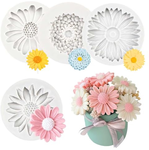 GHPKOTW 4 Moules En Silicone, Moules À Fleurs Tournesol Marguerite, Moules À Bougies 3D, Moules En Silicone Pour Bougies, Moules Pour Fabrication De Bougies Et Savon, Moules À Fondant