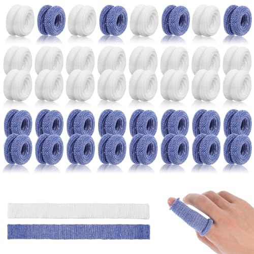 ElevateTech Finger Cots, 60 Pcs Finger Bandage Roll for Fingers Tips Cut Resistant Fingers Protectors Tubular Bandages for Wounds Elastic Thumb Covers for Gardening Sculpture Kitchen (M, Blue & White)