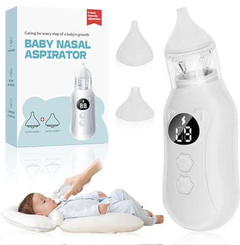 Zarkh Nasal Aspirator Baby Electric | Portable Baby Nasal | Electric Suction Power & Washable | Aspirator Electric Nose Suction for Baby with 2 Silicone Tips (White--2 Silicone)
