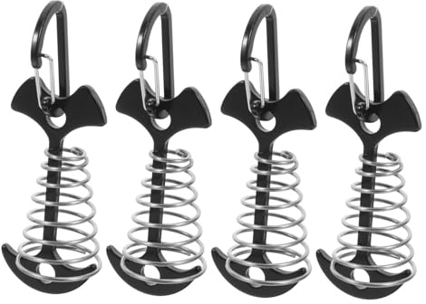 SOPOTUTU 4 Piezas Ganchos de Resorte Ajustables para Tienda de Campaña Tensores Portátiles para Cuerda Accesorios para Camping y Senderismo Anclajes de Suelo Resistentes y Reutilizables
