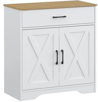 Panana Farmhouse Accent Cabinet Entryway Storage with Drawer Living Room Sideboard Narrow Storage Cupboard (White)