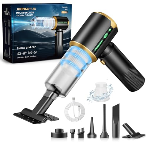 JIXINMIYUE Cordless Car Vacuum Cleaner: Handheld Vacuum with 16000Pa Strong Suction, Brushless Motor & HEPA Filter, 7-in-1 Cleaning Kit, Type-C Charging for Home Office Car Pet