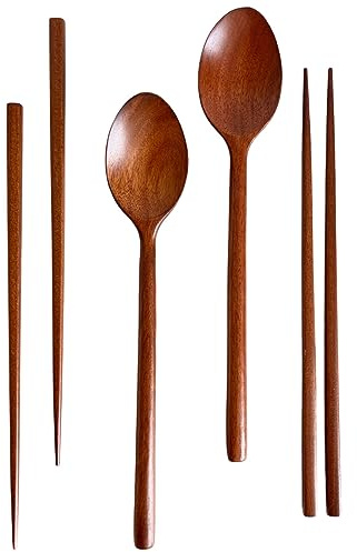 cozymomdeco Korean Made Natural Lacquer Coated Wooden Chopsticks & Spoon Utensil Flatware Jujube Tree Ottchil Natural Lacquer Gift for Mom (2SET) Stocking Stuffer