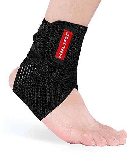 Hnlife Fußbandage, Einstellbar Sprunggelenkbandage, Atmungsaktiv Knöchelbandage, Sport schützen Fußgelenkbandage, Laufen, Wandern, Bergsteigen, Eine Grösse passt allen Fußgelenk (Schwarz)