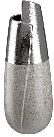 GILDE Dekovase - Keramik Vase mit Cut - Deko Wohnzimmer Geschenk für Frauen Geburtstag Muttertag - Farbe: Silber grauHöhe 37,5 cm