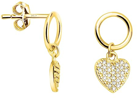 SOFIA MILANI - Boucles d'Oreilles pour Femme en Argent 925 - Plaqué Or - avec Pierre de Zircon - Boucle d'Oreille Pendantes en Forme de Cercle Cœur - E2017