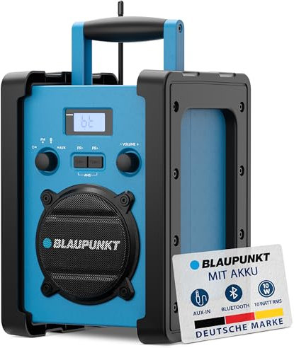 Blaupunkt BSR 30 Baustellenradio mit Akku – Tragbares Radio mit Bluetooth 5.3 robust (AUX-IN, 10 Watt RMS, Schutzklasse IPX5)