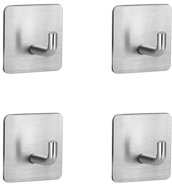 TTCUDADN Self Adhesive Hooks Stick on Wall Extra Strong, 4 Pack Stainless Steel Sticky Hooks for Hanging Key Coat Towel