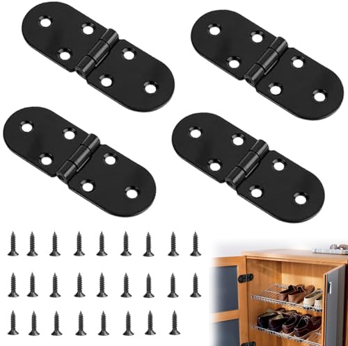 Nuqin 4PCS 180 Degree Small Semicircle Hinges for Wood, 26pcs Screws, Home Furniture Hardware Piano Hinge (Black)
