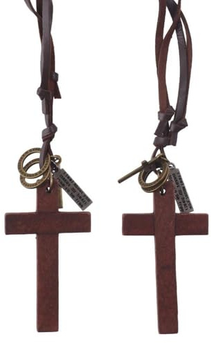2 st vintage kors backspegel hängande tillbehör, träkors hänge dekorationer med bokstavstagg bil hängande prydnad för bil spegel hängande berlock interiörtillbehör