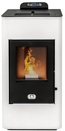 STUFE A PELLET ITALIA Super 12 KW Canalizada 5 estrellas – Estufa de pellets de aire ventilado, eficiencia 91% calentador, 120 m², autonomía de 15 h, programable, 5 velocidades y potencias, garantía
