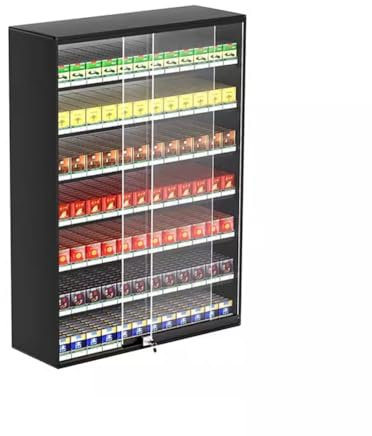 Cigarette Showcases Rack, Wall Mounted Cigarette Case Shelf, Cigarette Display Holder, Sliding Door With Lock Cigarette Display Cabinet, Automatic Cigarette Pusher (Color : Black, Size : 7