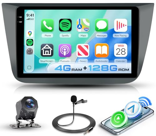Hodozzy 4G+128G Autoradio für Seat Altea 2004-2016/Toledo 2004-2009 mit Carplay Android Auto, 9 Zoll Touchscreen Autoradio Doppel Din Android mit Navi Bluetooth WiFi 32DSP FM/RDS Radio Rückfahrkamera