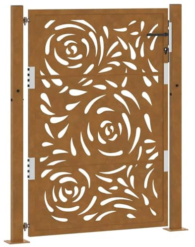 vidaXL Garden Gate - Weathering Steel - ic Finish - 105x130 cm - Lockable Steel Entrance Door - Laser-Cut Flame Design