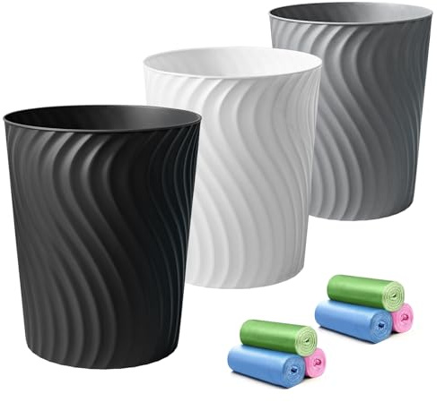 YGJT Small Trash Can, 3 Pack 1.8 Gallons Bathroom Trash Can with Trash Bags