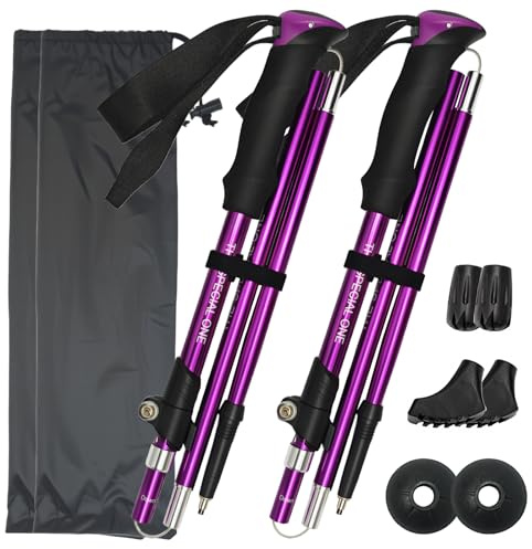 3-Fach Faltbare Nordic Walking Stöcke, Nordic Damen und Herren Wanderstöcke Teleskop faltbar(110-130cm), Aus Aluminium mit 3 Paar Gummipuffers und Tragetasche