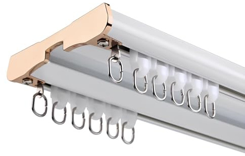 IRUGS 2-läufige Aluminium Vorhangschiene für Deckenmontage, leise Gardinenschiene, kompatibel mit 90° Verbinder für Raumteiler, Dusche, Wohnmobil und Fenster(Weiß,70cm/2.30ft)