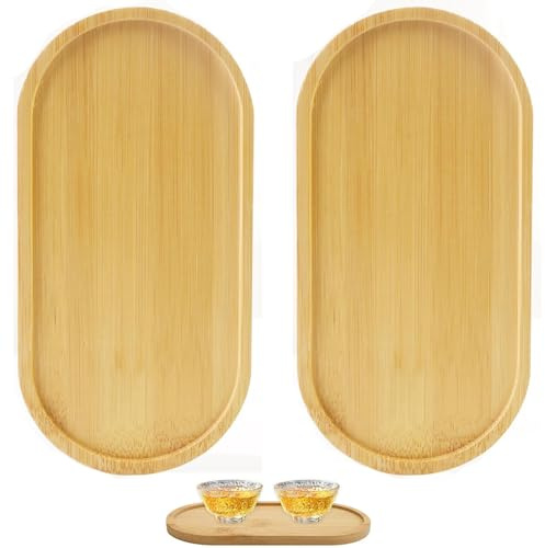 2 Pezzi Vassoietti in Bambù,Piccolo Vassoio per Portata,Vassoio Portasapone Ovale in Legno per Bagno,Organizer per Gioielli,Cosmetici, Caffè Decorazione Multifunzionale (17,5 x 8,8 cm)
