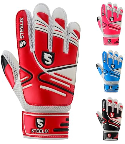Steelix Junior Football Goalkeeper Gloves for Boys, Kids, and Youth Soccer Goalie Gloves with Super Grip Palms and Durable Protection