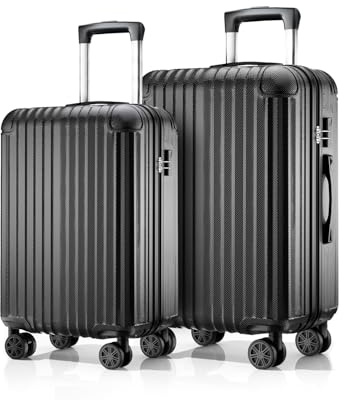 ABISTAB Voyager ABS-Kofferset 2-teilig S+M, 360°-Doppelrollen, Schwarz | S 55 cm und M 66 cm, flexible Größenkombination, Zahlenschloss, geordneter Innenraum, für Kurz-, Business- und Wochenreisen