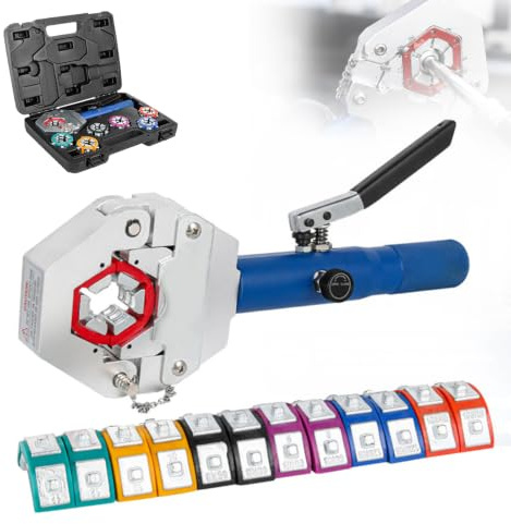 FRANREADER Pinzatrice Multistrato idraulica 8T, Pinza crimpatrice Portatile, 7 matrici esagonali, Testa Rotante 360°, per climatizzatori Auto e sistemi Multistrato.