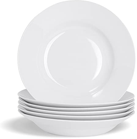 Argon Tableware 12x White Pasta Bowls - 23cm (9) - Ceramic Dinner Plates Dish Set Cereal Soup Serving Noodle Bowl - Dishwasher and Microwave Safe