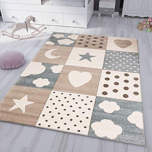 VIMODA Kinderteppich Teppich Kinderzimmer Babyteppich mit Herz Stern Mond, Maße:120x170 cm