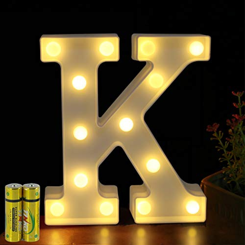 HONPHIER® Lysande bokstäver alfabet LED-lampa bokstav ljus bokstav deco batteridriven operatör för mottagningar bröllop fest hem bar dekoration (K)