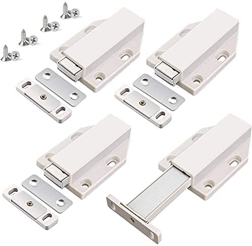 Push to Open Door Catches Jiayi Cabinet Magnetic Push Door Catches Cupboard Push Latch Release Door Magnet Kitchen Drawer Closer Push Opener for RV Door Damper Large Wardrobe Closure (4 Pack, White)