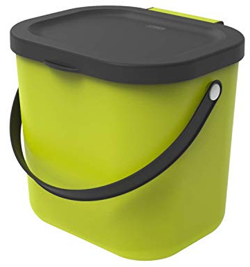 Rotho Albula Biomülleimer 6l mit Deckel und Henkel für die Küche, Kunststoff (PP) BPA-frei, hellgrün/anthrazit, 6l (23,5 x 20,0 x 20,8 cm) | Kompost sammeln, Rotho Mülleimer, Bio Mülleimer Küche, Komposteimer Küche, Deckel komplett zu öffnen, Trageriemen für Biomüll