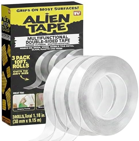 Bell+Howell ALIENTAPE Nano Double Sided Tape, Multipurpose Removable Adhesive Transparent, Grip Mounting, Washable Strong Sticky Heavy Duty for Carpet Photo Frame