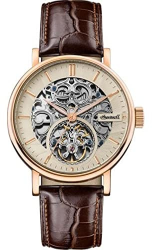 Ingersoll 1892 The Charles Herren-Automatikuhr, 44 mm, mit champagnerfarbenem Skeleton-Zifferblatt und schwarzem Echtlederarmband I05805