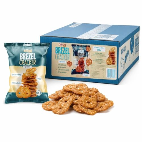 HELLMA Brezel Cracker Salz 28 Stück – einzeln verpackte Mini-Beutel à 35 g, portionierter Salz-Snack für Gastronomie, Hotel, Büro & Catering