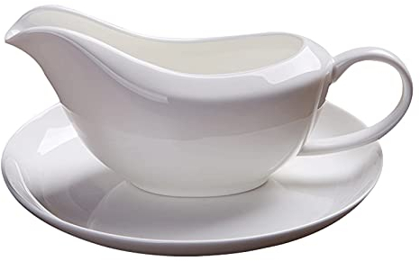 Gravy Boat 1 Pack Ceramic Sauce Boat with Saucer Stand，Gravy Boat with Saucer Stand for Salad Dressings, Creamer, Broth, Black Pepper, 200ml Gravy Sauce Boat