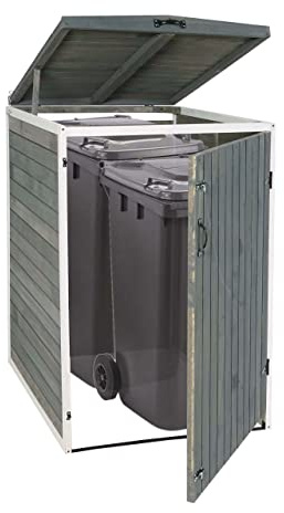 XL 1er-/2er-Mülltonnenverkleidung HWC-H74, Mülltonnenbox, erweiterbar 126x80x98cm Holz MVG - grau-weiß