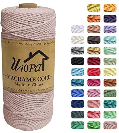 Uiopa Macrame Corda 2mm x 200m, Filo di Cotone 3 Strand Twisted, Filo Macrame Spago Colorato per Artigianato Fai da Te Piante da Appendere Acchiappasogni