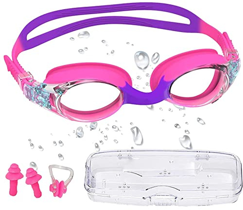 Kids Swimming Goggles - Anti-Fog, No Leak, UV Resistant - Comfortable Silicone with Nose Clip (Age 3-14, Boys & Girls)
